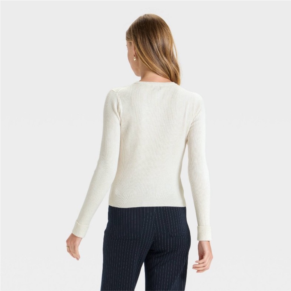A New Day Button Down Women's Cream Sweater Size Large - Picture 2 of 9